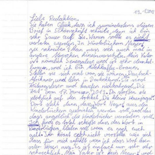 Girl pens letter to paper after it publishes column defending racist language in books