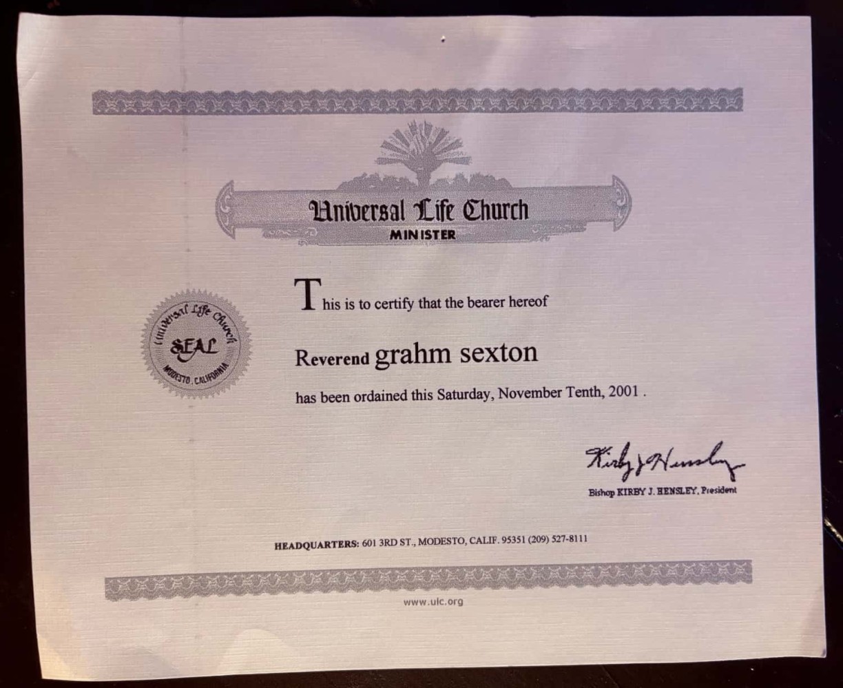reverend grahm sexton - ordained