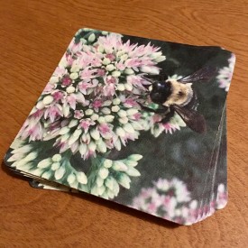 Bee with purple wings on flowers - coaster set