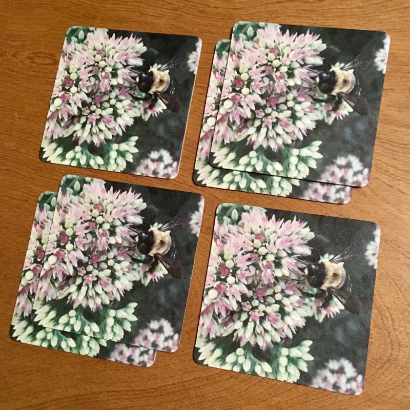 Bee with purple wings on flowers - coaster set - Additional Image 2