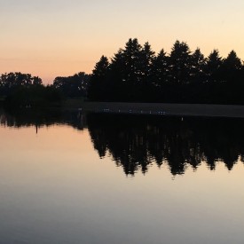 Evergreen silhouettes on the lake - photo print
