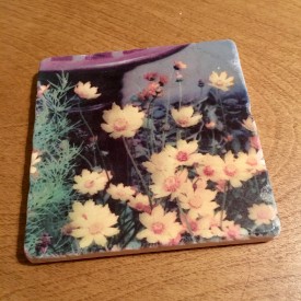 Orange flowers by the bird bath - marble coaster