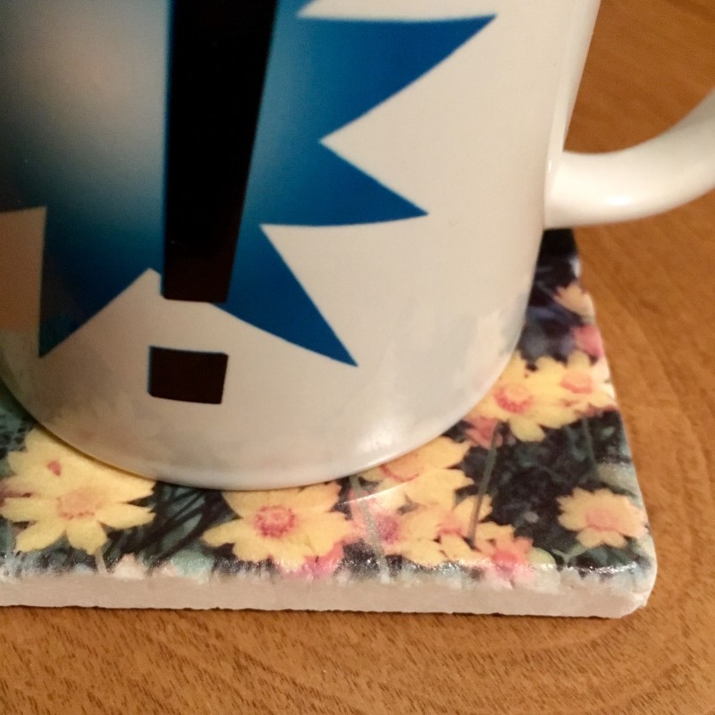 Orange flowers by the bird bath - marble coaster - Additional Image 3