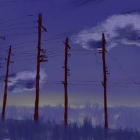 Telephone poles on a purple sky - photo print