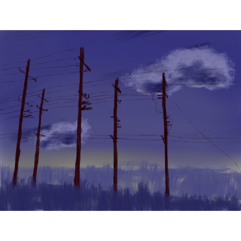 Telephone poles on a purple sky - photo print - Primary Image