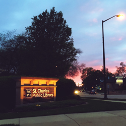 St. Charles Public Library sign at night - photo print