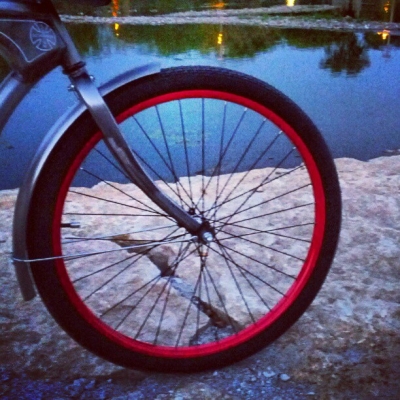 The river smells but it's a nice night for a bike ride