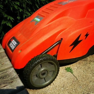 Electric Lawnmower With Lightning Bolts