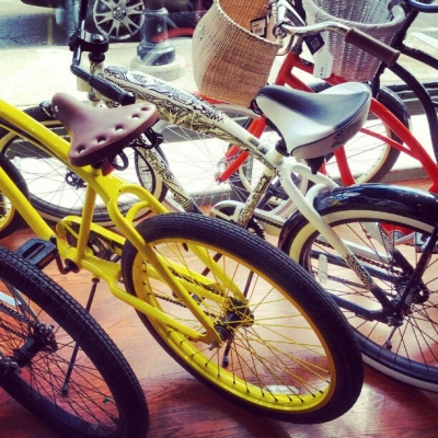 yellow and white bikes