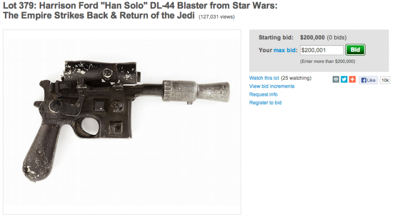 bidding on the Han Solo blaster