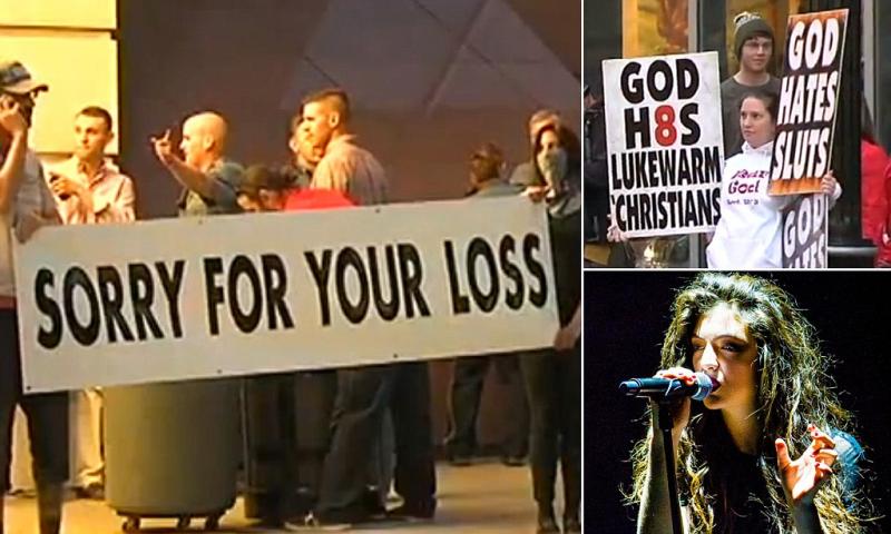 Anti-Westboro church protestors hold 'Sorry for your loss' sign at gig