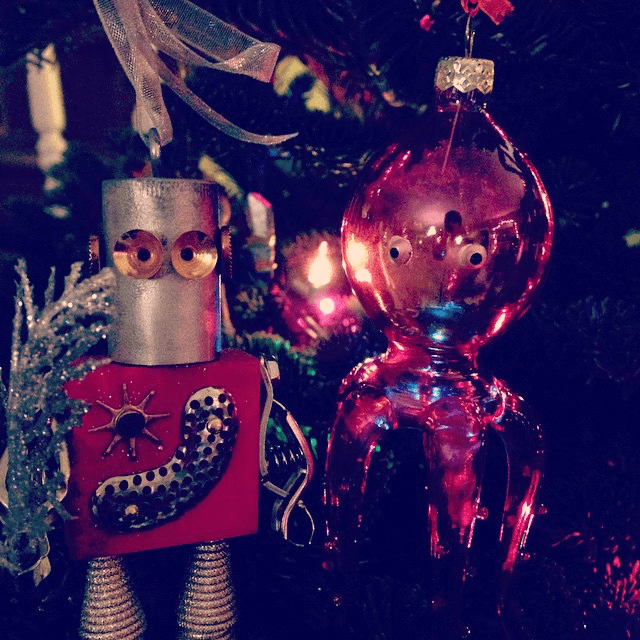 robot and octopus ornaments