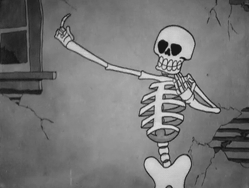 animated skeletong playing air guitar ribs