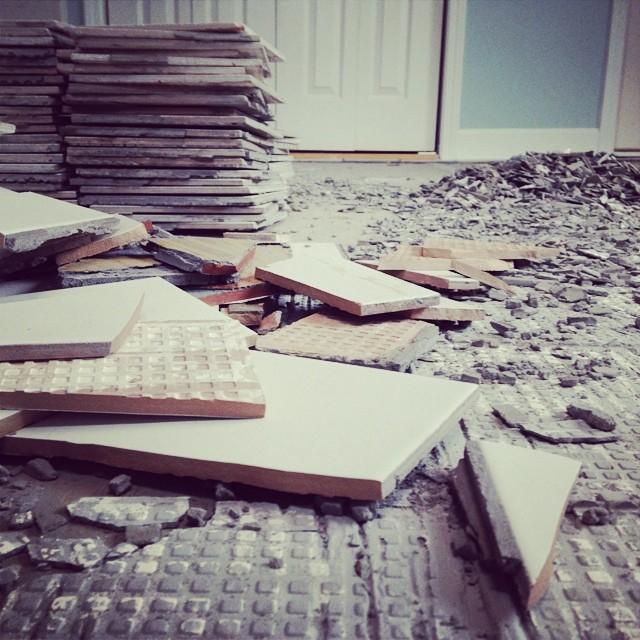 removing tile from the family room