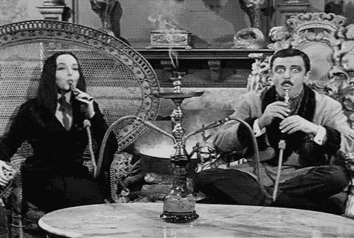 morticia and gomez smoking hookah