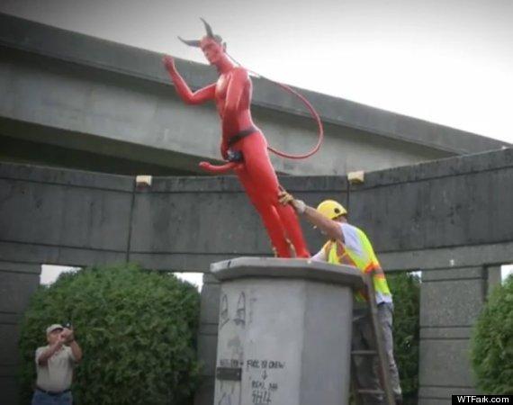 naked saluting satan statue removed from vancouver park removal