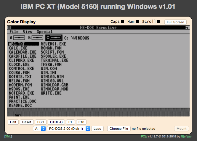 IBM PC XT (Model 5160) running Windows v1.01