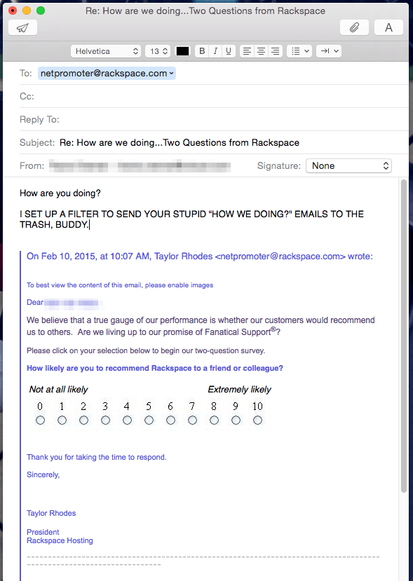 re how are we doing two questions from rackspace