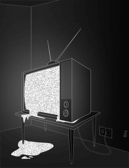 black and white tv dripping static