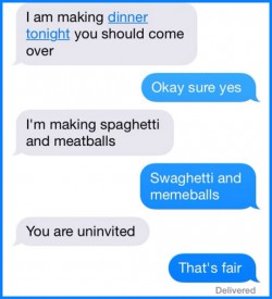 dinner invitation swaghetti and memeballs
