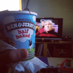 ben and jerrys and captain picard on the tv