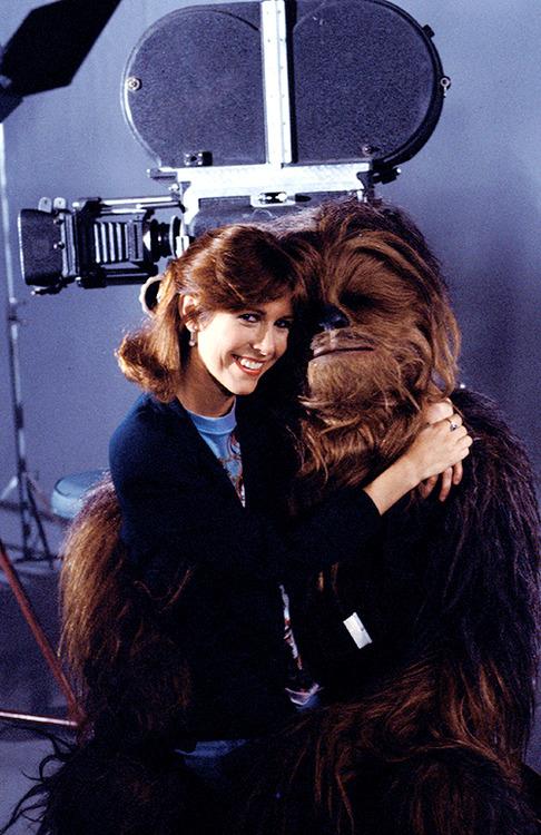 carrie fisher cute as a button with chewbacca