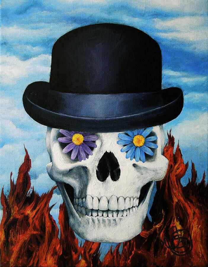 Magritte Bowler Hat Skull