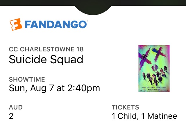 Fandango Suicide Squad ticket