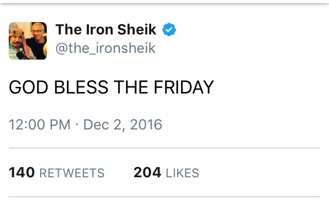 God Bless the Friday - The Iron Sheik tweet