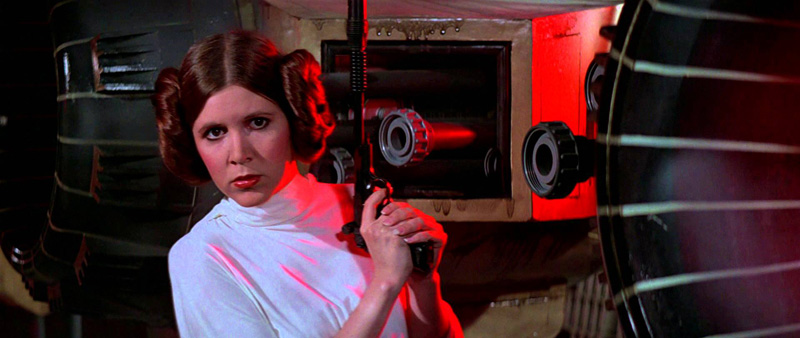 Princess Leia on the Death Star with her blaster