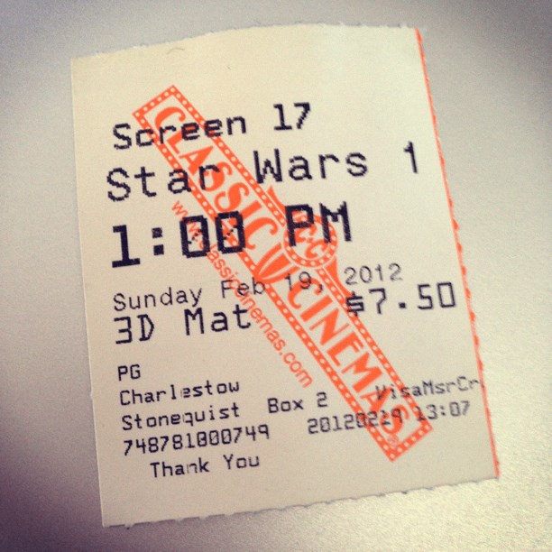 Star Wars Episode 1 movie ticket