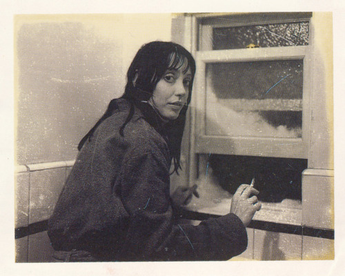 Wendy Torrance having a smoke at the snowy window
