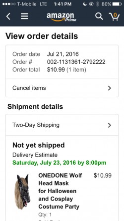Amazon werewolf mask order details