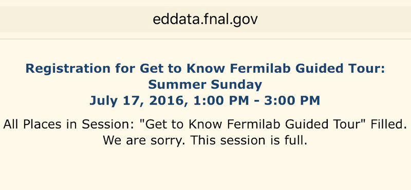 Fermilab registration closed