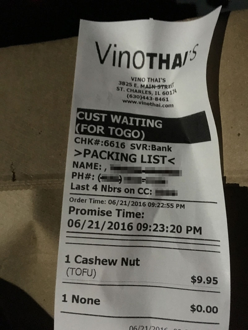 Vino Thai receipt