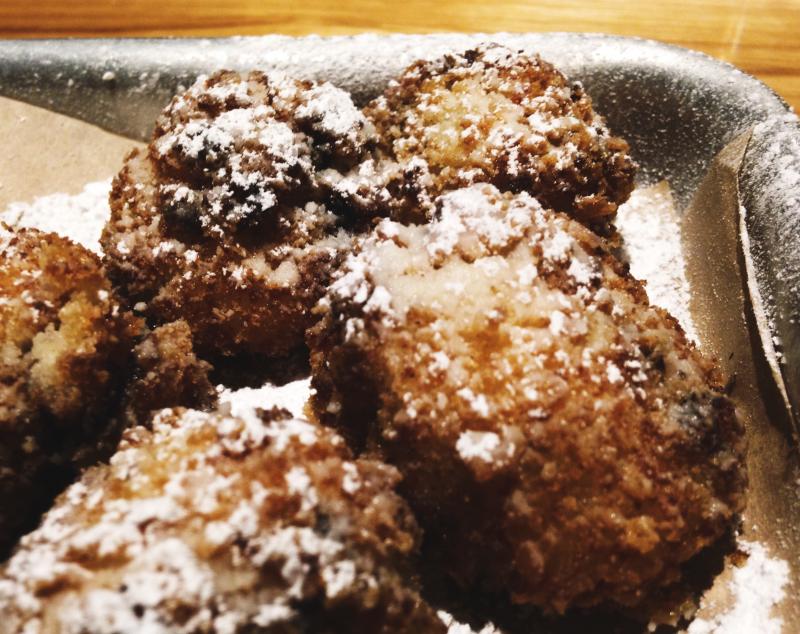 Ricotta cheese frittters with melted chocolate chips