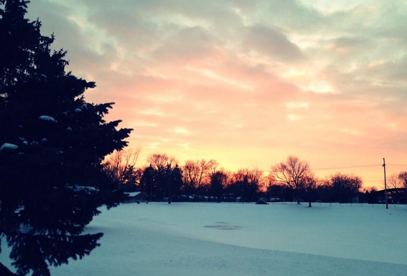 Snowy cold sunset