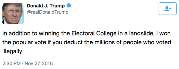 Trump tweets millions of votes were illegal