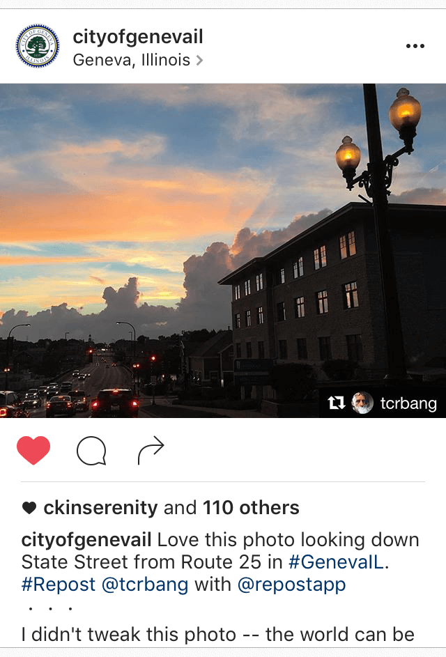 cityofgeneval instagram reposts one of my photos