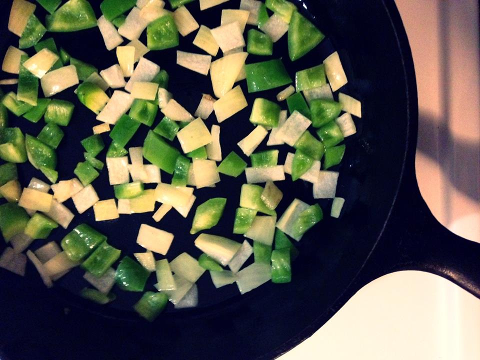 Peppers and onions in the cast iron