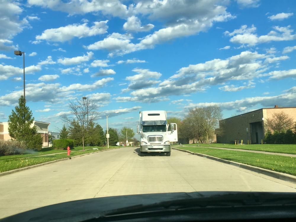 Semi parked on the wrong side