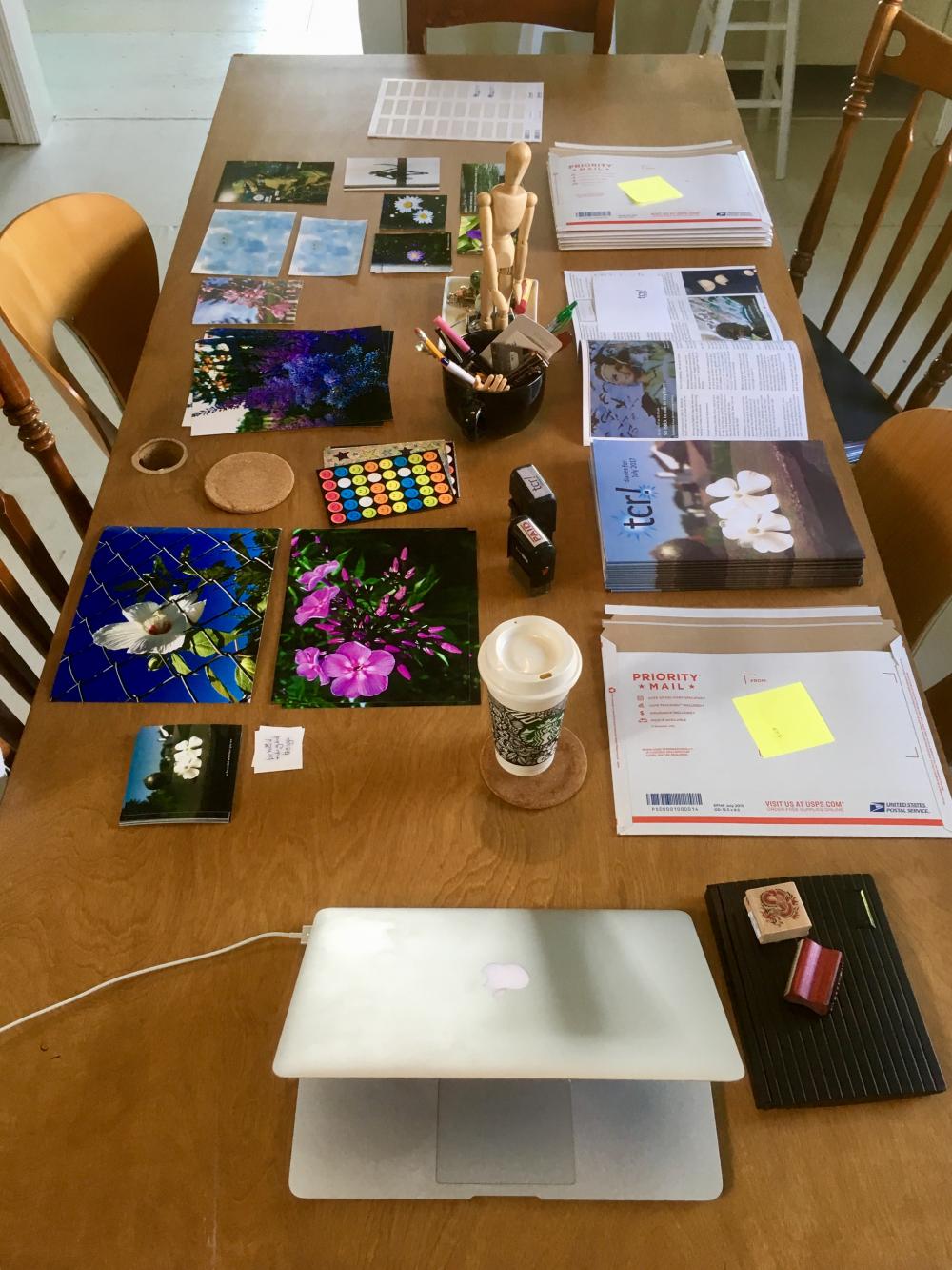 Dining room table preparing to ship tcr diaries for July 2017
