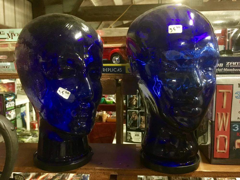 blue glass heads