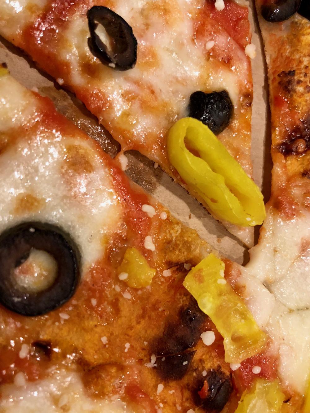 Banana peppers and black olives