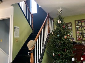 Black wall with Christmas tree