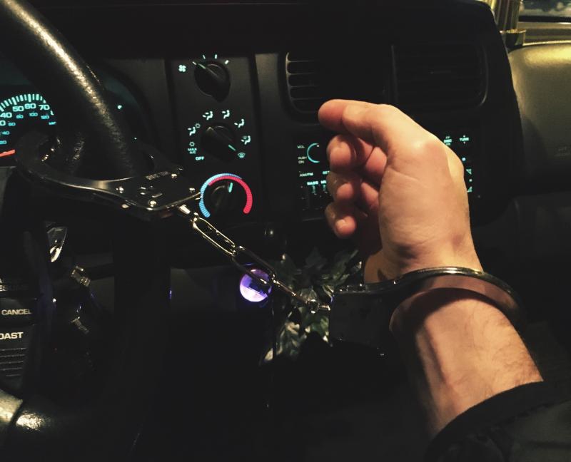 Handcuffed to the steering wheel