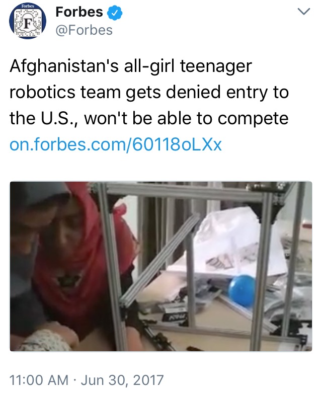 Afghanistans all girl teenager robotics team gets denied entry to the US