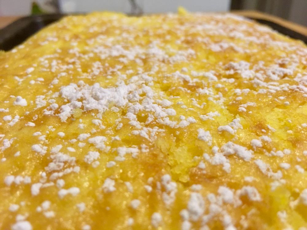 Lemon cake with real lemon juice and powered sugar