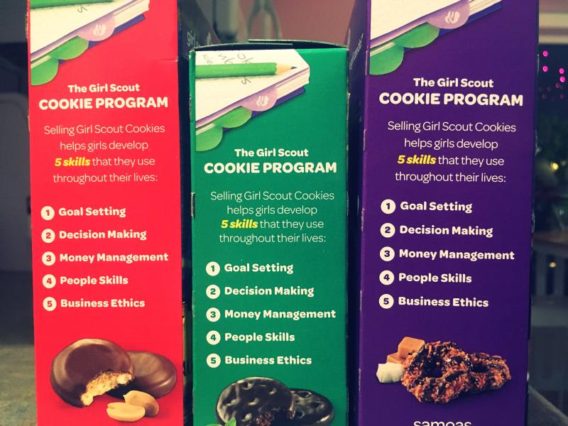 Three boxes of Girl Scout cookies