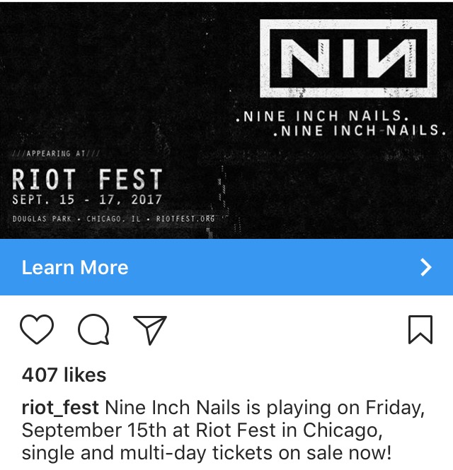 NIN at Riot Fest: Sep 15 - 17, 2017